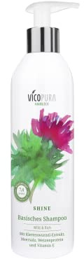 VICOPURA SHINE Shampoo, basisches Haarshampoo für trockenes Haar, 250ml | Sehr mildes und silikonfreies Shampoo für trockenes, stumpfes Haar und trockene Kopfhaut, für Glanz und Kämmbarkeit