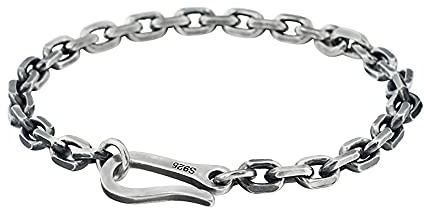 ForFox Schwarzer Echt 925 Sterling Silber Ankerkette Armband für Herren Damen 4/5mm