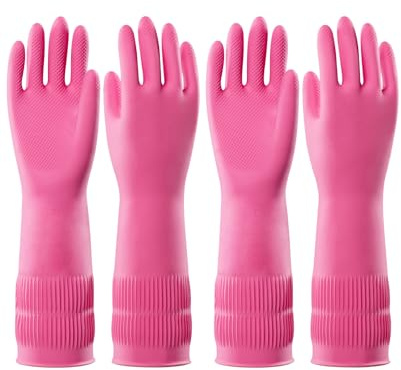 PACIFIC PPE 2 Pairs Reusable Rubber Gloves for Washing Dishes and Cleaning Tasks, Water Resistant Household Gloves for Kitchen Bathroom, Grippy Latex Dish Washing, Pink, Small