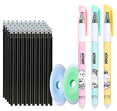 MROOFUL Penna a sfera rotolante cane animale gel cancellabile blu nero inchiostro ricarica set penne rubout 3 pz 0,5 mm penne a frizione + 50 ricariche + 2 gomme (nero)