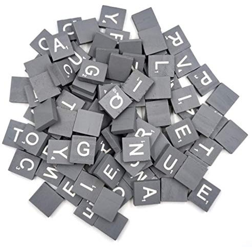 EXCEART Babyspielzeug Natürliche Chips DIY 26 Englische Buchstaben W?rter Brief Fliesen Alphabet Puzzle Literacy Box Holzfliesen 100 Stücke 18 * 20Mm Grau Hölzerne Alphabetfliesen