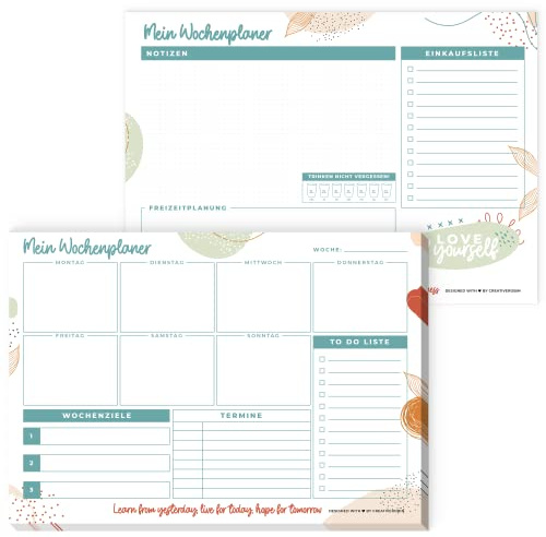 Wochenplaner Block & Schreibtischunterlage aus Papier | A4 mit 50 Blatt | CreativeRobin