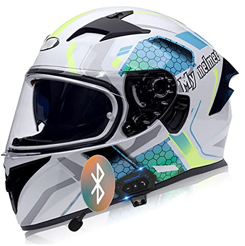 SDFGDFD Bluetooth Motorradhelm Integralhelm Motorradhelm Mopedhelm Comfort, Integralhelm mit Sonnenblende ECE/DOT-zugelassen Motorrad-Integralhelm