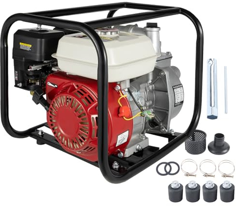 SHZICMY 210 cc 6.5HP Petrol Above Ground Water Pump, Black/Red/White, Plastic, Garden/Farm Irrigation, Fish Pond/Swimming Pool Cleaning, 4800W, 2 Outlet, 36 m3/H Flow, 28m Lift, 20kg, 49x39.88x40cm