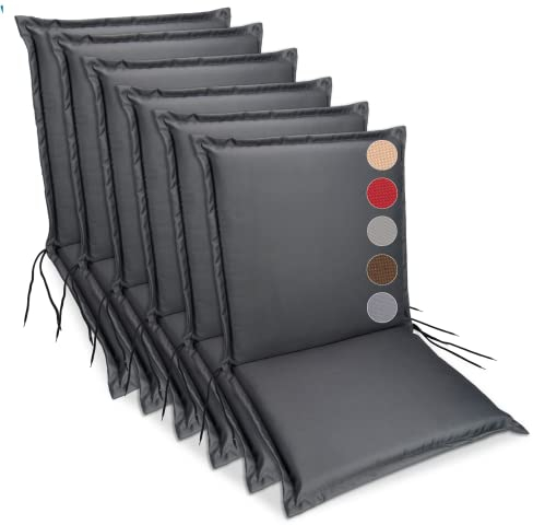 sunnypillow Gartenstuhlauflagen Niedriglehner 100 x 50 (6er Set) - Stuhlauflagen Extra Dicke 9 cm - Auflage für Gartenmöbel UV-Lichtecht, Wasserdicht - Outdoor Stuhlkissen für Gartenliegen - Anthrazit