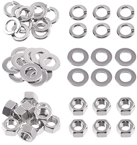 Swpeet 30 tuercas hexagonales de acero inoxidable SAE 304 #5/8-11 y arandelas planas #5/8 con kit surtido de arandelas de bloqueo dividido #5/8, tuerca hexagonal de rosca gruesa para uso en el hogar