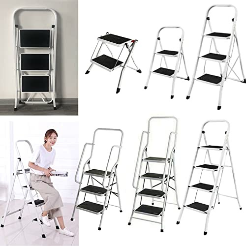 Trittleiter 4 Stufen Klappbar Stahl Stufenleiter, Anti-Rutsch Klapptrittleiter Haushaltstritt für Zuhause, Küche, Garage, Belastbar bis 150 kg