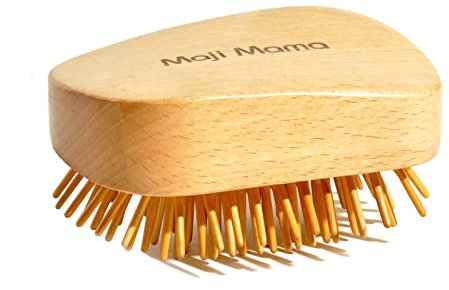 Maji Mama Handmade Natural Wooden Hair Brush Hairbrush with Bamboo Pins Massage Scalp & Detangling All Hair Types For Hair Growth,Scalp Massager Mini Brush No Handle Design