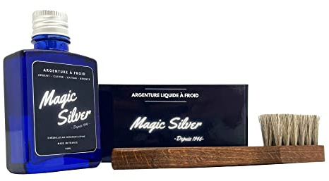 Magic Silver Kit argenture à froid + Brosse application de l'argenture - argenter vos métaux - brosse nettoyage argenterie - coffret pour argenter vos métaux