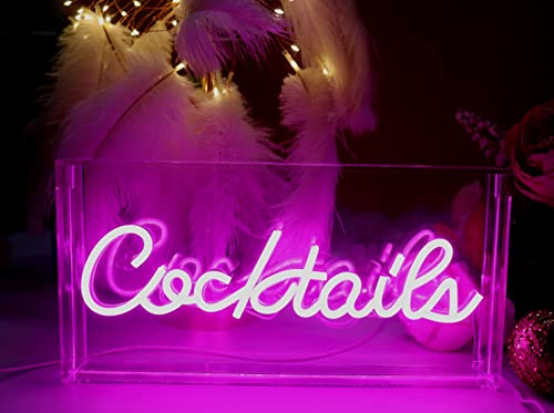 Ulalaza Cocktails Boîte lumineuse LED néon avec USB 30 * 15 * 4,3cm