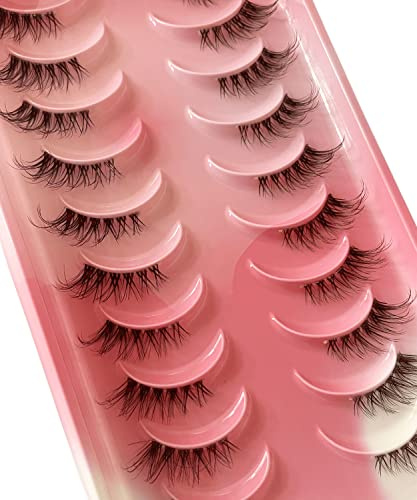 HICOCU Halbe Falsche Wimpern 10 Paare Falsche Wimpern Russian Strip Lashes D/DD Curl Flauschige Nerzwimpern Natural Eye Lashes Pack Wiederverwendbare gefälschte Wimpernverlängerung (DB25)