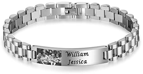 kaululu Herren Armbänder mit Namen Foto Gravur Personalisierte Armbänder Edelstahl für Männer Schmuck Geschenke für ihn Vater und Sohn Bruder Ehemann
