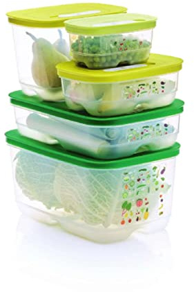Tupperware FridgeSmart 5pc Starter Set - Includes 1x Extra Small (375ml), 1x Small (800ml), 1x Small Deep (1.8L), 1x Medium (1.8L) & 1x Medium Deep (4.4L) - Complete Kitchen Organisation Starter Kit
