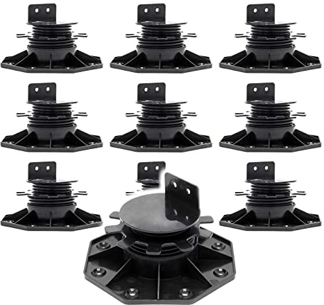 XPOtool Lot de 10x Plots de terrasse – Charge 2700 kg – Hauteur réglable 33-64 mm – en PP – Pieds de support pour Lames Dalles Lambourdes