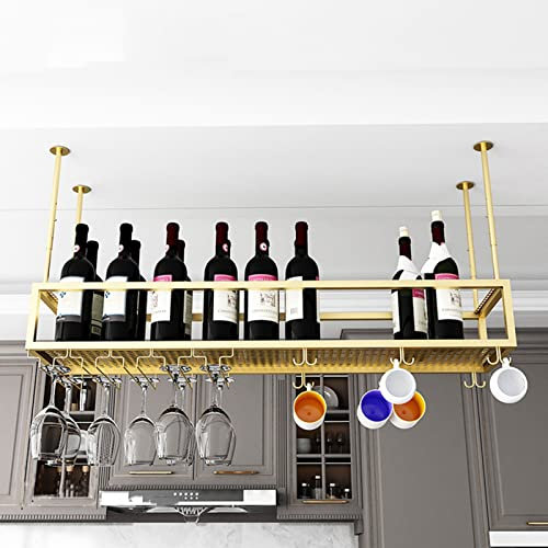 MUSUMI Weinregal zum Aufhängen an der Decke, Flaschenregal aus Metall, Display-Weinaufbewahrungshalter mit Stielglas-Ablage für Küchenbar unter dem Schrank, höhenverstellbar