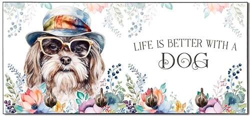 Cadouri Design-Hundegarderobe mit Havaneser - Leinenhalterung für Halsband, Leine & Geschirr - originelles Geschenk für Hundebesitzer - handgefertigt