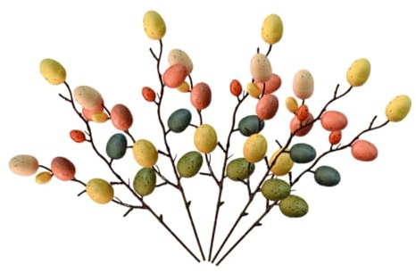 AOKWAWALIY 4 Stück Ei-Zweig Osterkranzspray Künstlich Gesprenkelter Osterstrauß Osterei-baumzweig Osterblumenspray Bemalte Eier Mit Stöcken Ostereier Pflücken Pflanzen Stock Stelle Schaum