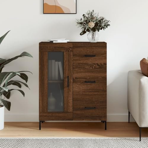 HETFTJN Sideboard, Küchenschrank Schuhschrank Schmal Aufbewahrungsschrank Besenschrank Geeignet für Dorm Küchenzeile Schlafzimmer Badezimmer Braun Eichen-Optik 69,5x34x90 cm Holzwerkstoff
