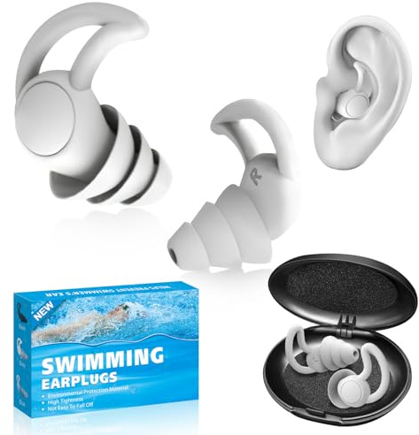 Schwimmen Ohrstöpsel Silikon für Erwachsene, Wiederverwendbare Wasserdicht Ohrenstöpsel für Schwimmer Mit Aufbewahrungsbox, Geräuschunterdrückung für Baden, Pool, Tauchen(Grau)