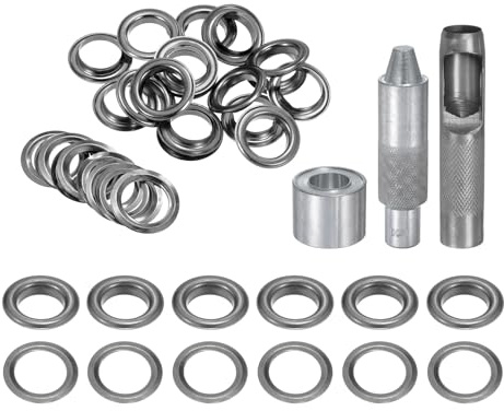 QUARKZMAN Kit de 20 Piezas de Ojales de Cobre de 18 mm con Herramienta de Perforación Hueca, Herramientas de Instalación de Ojales para Ropa, Cuero, Tela, Cinturones, Color Negro
