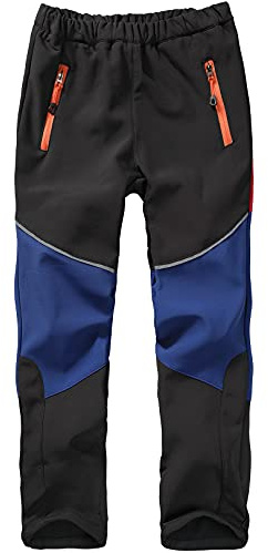 Jogwits Softshellbyxor för barn, skidbyxor, vandringsbyxor, fodrade cargobyxor, vattentäta termobyxor, pojkar, flickor, snöbyxor, vinter, utomhusbyxor-1510, Svartblå, 104-116