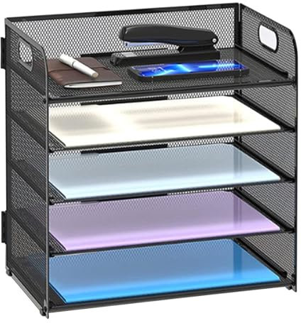Schreibtischpapierablage - Vertikaler Dateihalter, großer Eingang Mesh Desktop | Verschleißfester Papierbehälter, tragbare Papierfächer für Büro, Zuhause oder Schule (34 x