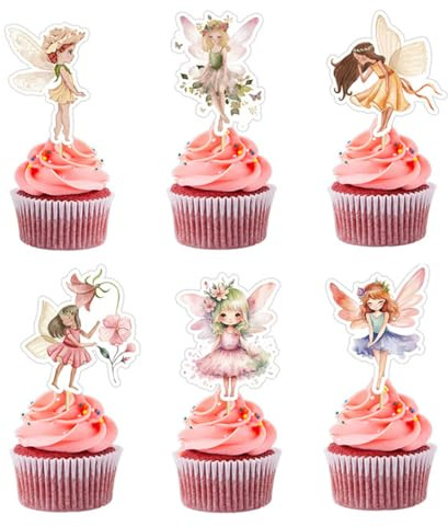 Muffin Deko Fee, 24 Stück Tortendeko Fee Cupcake Topper Feen Geburtstag Deko Elfen Cupcake Deko Torten Kuchen Dekorationen für Kinder Geburtstags Nachmittagsteeparty Party