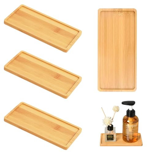 4 Stück Bambus Tablett Rechteckige, Untersetzer, Holz Servierplatte, Bambustablett Bambusuntersetzer für Untersetzer Tee Kaffee Kuchen 17,8 x 8,7 cm