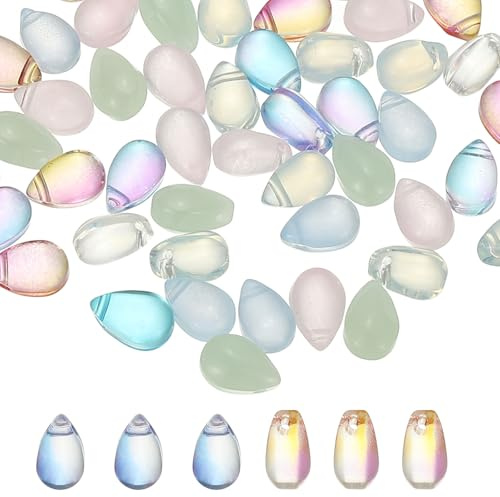 PATIKIL Czech Glass Teardrop Beads, 50 Pcs Top Drilled Clear Glass Seed Beads Crystal Puffed Raindrop Beads, Multicolor, 6x9mm