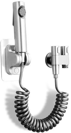 Bidet Handbrause, Handbrause für Bidet Toilette Set - Mit 2 Wege Ventil (G1/2), Sprühköpfe, Federschlauch, Wandhalterung, Bidet Toilettensprühgerät für WC Dusche, Badezimmer Hygiene, Silber