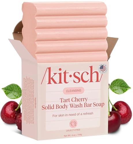 Kitsch Cleansing Tart Cherry Soap Bar with Refreshing Scent - Eco-Friendly Body Wash Women Love - Cherry Solid Bar Soap for Daily Use - Silicone, Sulfate and Paraben Free, Made in USA - 4oz