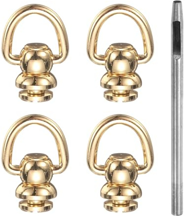 sourcing map 5 remaches de botón de anillo en D de 10 mm, remaches de latón con bola de tornillo de anillo en D con perforador de cuero de 3 mm para manualidades de cuero, color dorado