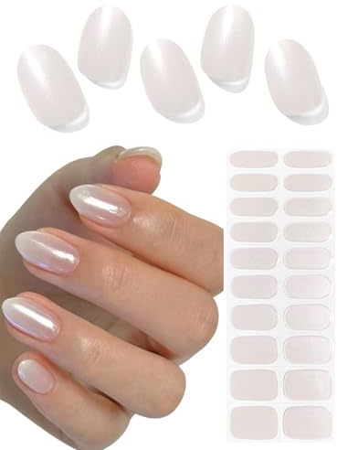 Wahrshei Autocollant Ongles Gel UV, Effet laiteux glacé 20 pcs Stickers Ongle Gel Semi-durci Bandes d'ongles Autoadhésif Pour Design Manucure