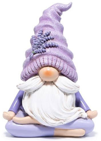 Hodao Zen Lavender Meditation Gnome Figurine - Yoga Inspired Home Decor for Relaxation & Serene Living Spaces Spring Yoga Lavender Gnome Decorations Calming Gifts for Women, and Mom