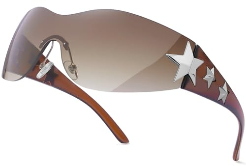 ALANTOP Y2K Star Sunglasses for Women & Men - Trendy Rimless Wrap-Around Design, UV400 Protection, Lightweight Shield Shades - Perfect for Fashion & Outdoor Activities