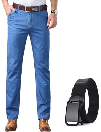 Leichte Sommerjeans Für Herren: Lockere Passform & Gerader Schnitt | Business- & Dad-Style Für Männer Mittleren Alters, Ältere Männer – Klassische Stretch-Jeans Mit Gerader Passform (Hellblau,33)