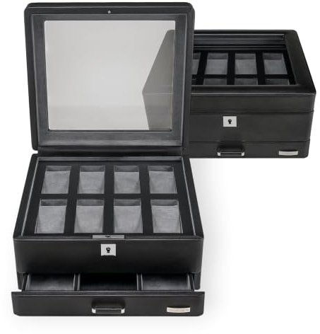 Windrose Uhrenetui für 8 Uhren tempora/schwarz (Recyceltes Leder) | Recyceltes Leder