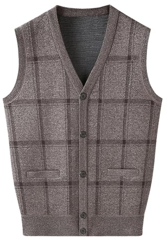 Generisch 2025 Men's Winter Casual Fashion V-Neck Sleeveless Knitted Fleece Vest Jumper Vest, khaki, XXL