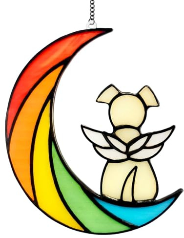 Acrylic Rainbow Dog Memorial Gift, Stained Glass Angel Wings Pet Bereavement Ornaments Loss of Dog Remembrance Gifts for Dog Lover Window Hanging Suncatcher Dog Passing Away Sympathy Wall Decor, White
