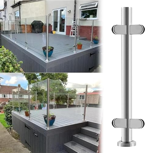 Juego de barandillas de aluminio y vidrio de acero inoxidable para interior de pasillo, 105 cm, poste medio para seguridad de escaleras y balcón