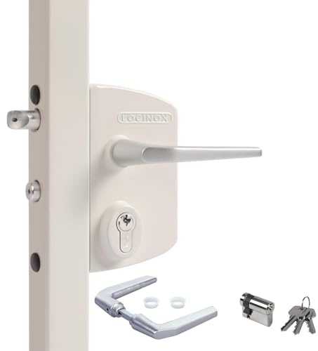 Serrure de porte pivotante LOCINOX LAKQ3030 U2, blanc pur RAL 9010 pour profilés de cadre de 30 à 50 mm - Serrure de portail de jardin, serrure de porte battante, serrure à boîtier avec cylindre à