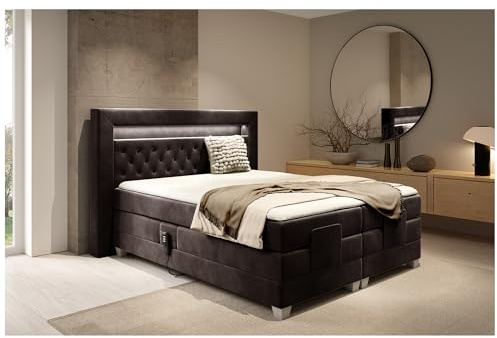 MEBLINI Boxspringbett Elektrisch Verstellbar mit LED - Gepolstert Doppelbett mit Matratzen und Toppers - Polsterbett - Bett mit Kopfteil - SANTORE - 180x200 - H3/Dunkelbraun Samt