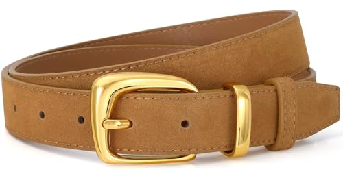 VONMELLI Ledergürtel Damen Vintage Wildleder Verstellbare Taillegürtel für Kleider Jeans Anzug mit Modische Goldschnalle Gürtel Braun Passt Taillengröße 101-115cm