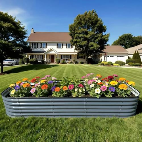 Eksohtuf Metall Hochbeet Pflanzbeet 200x80x45 cm, Hochbeete für Garten | Stahl rostfrei verzinkt & lackiert Wellblech sehr stabil Garten Beet Form Oval für Gemüse Kräuter Blumen Gartenbeet
