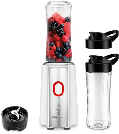 Ufesa Nutrifusion Batidora Personal Portátil con 500W de Potencia, 4 Cuchillas de Acero Inoxidable, Apta para Triturar Hielo, 2 Botellas Portátiles de 500ml, Limpieza Fácil