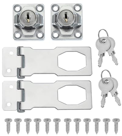 QUARKZMAN Cerrojos De Seguridad Con Candado Y Pomelo Giratorio Con Llaves Y Tornillos 3 Pulgadas Para Ventanas Graneros Cajoness Puertas De Garaje Y Armarios (Paquete De 2, Plateado)