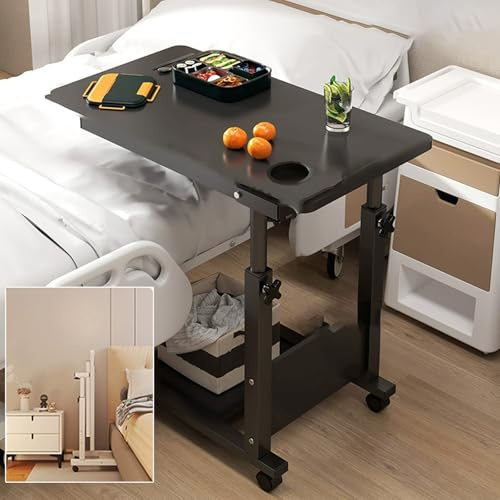 Höhenverstellbarer Betttisch für Laptop, rollbarer Beistelltisch mit Rollen, über dem Bett Schreibtisch für Zuhause, Krankenhaus und Couch