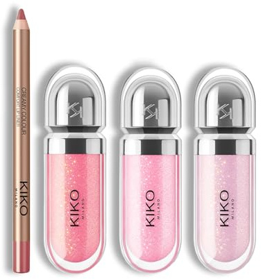 KIKO Milano Lip Glow Trio | Precision Automatic Lip Liner 11, Smart Fusion Lipstick 430 & 3D Hydra Lipgloss 23 | The Perfect Lip Combo for Defined & Glossy Lips