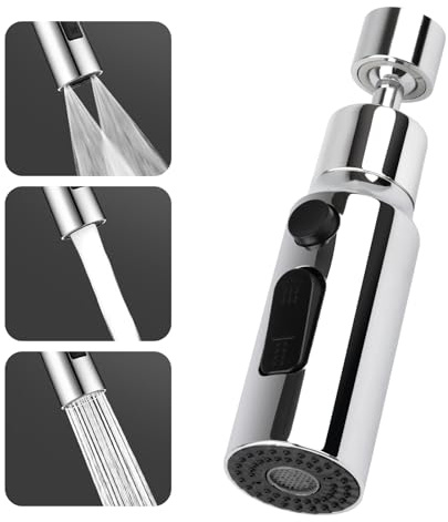 Aireador Grifo Cocina Giratorio 360°, Aireador de Grifo de Cocina, Boquilla de Grifo Universal, 3 Modos Ajustable Extension Difusor Atomizador, Filtro de Ahorro de Agua con 5 Adaptadores 20/22/24 mm