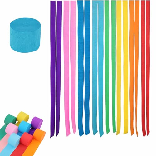 8 Rollen Krepppapier Bunt Regenbogen Kreppbänder Streamer Luftschlangen | 4.5cm x 25m Papier für Party Dekoration Geburtstag Hochzeits Karneval Weihnachten Ostern